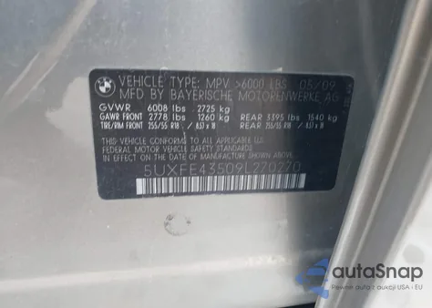 2009 BMW X5 xDrive30I from USA, damaged, VIN 5UXFE43509L270270